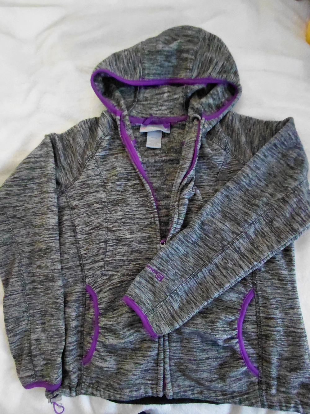 Free Country Gray Heather Zip Hoodie with Purple Trim Women's M